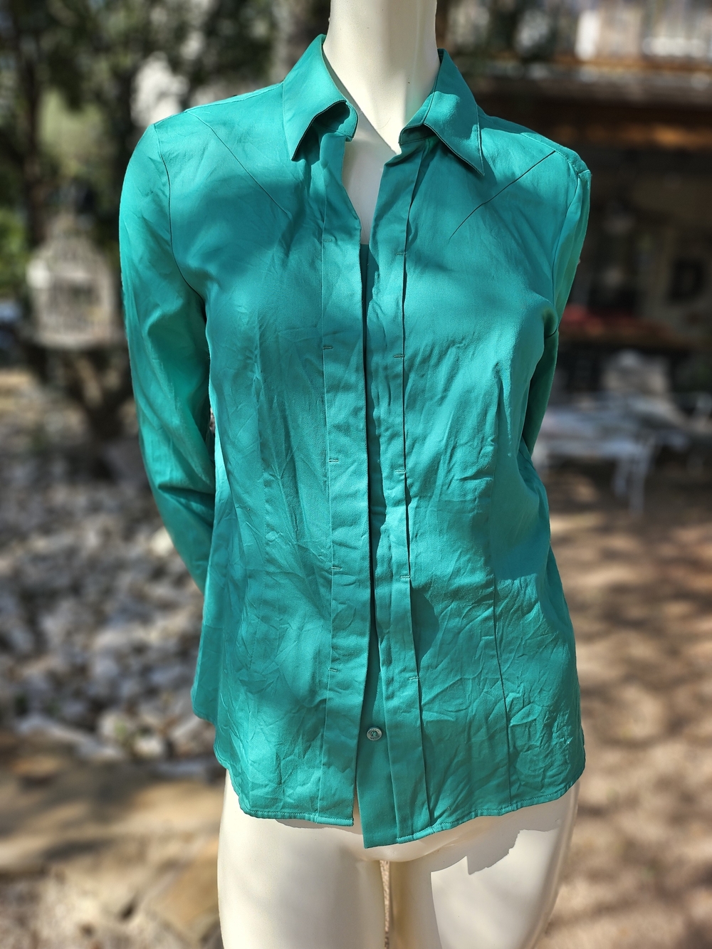 ANTONIO MELANI Bright Teal Green Tailored Stretch Cotton Shirt S